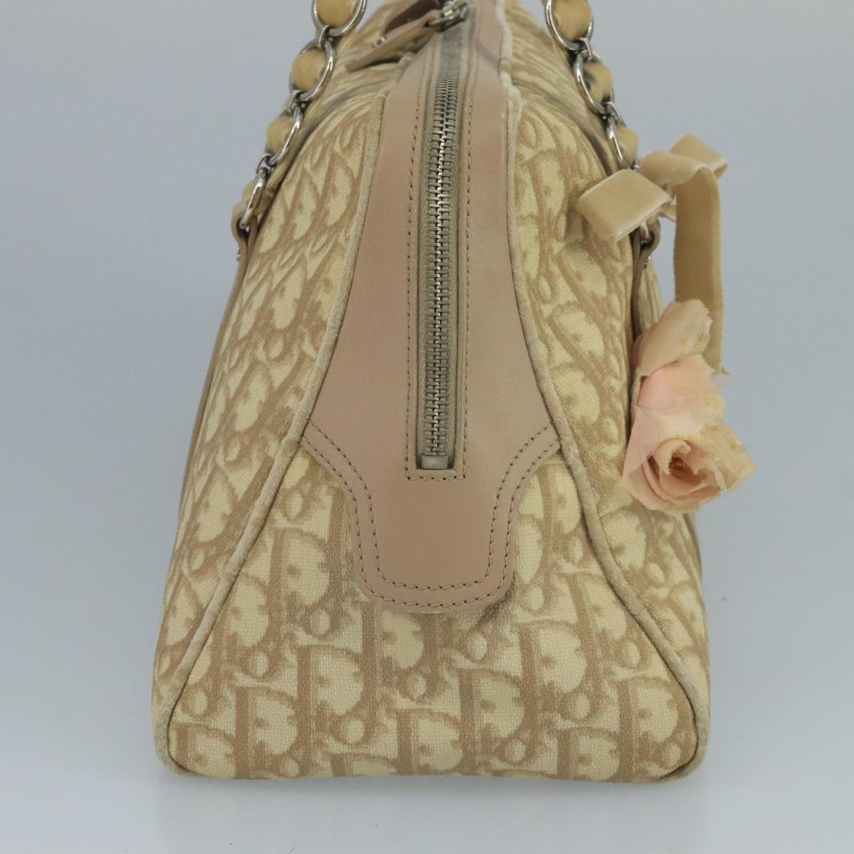 Christian Dior Trotter Canvas Trotter Rromantic Bag PVC Beige Silver Auth 110812