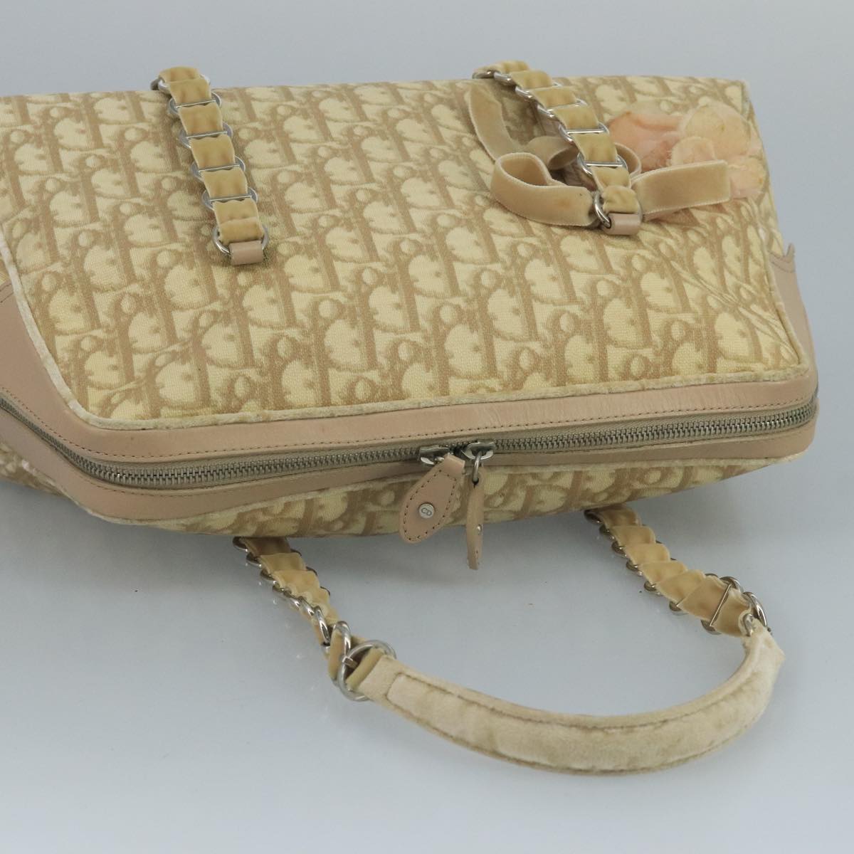 Christian Dior Trotter Canvas Trotter Rromantic Bag PVC Beige Silver Auth 110812