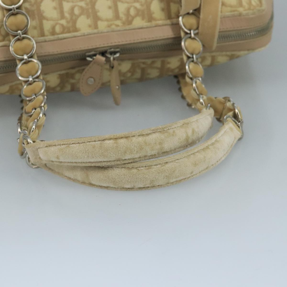 Christian Dior Trotter Canvas Trotter Rromantic Bag PVC Beige Silver Auth 110812