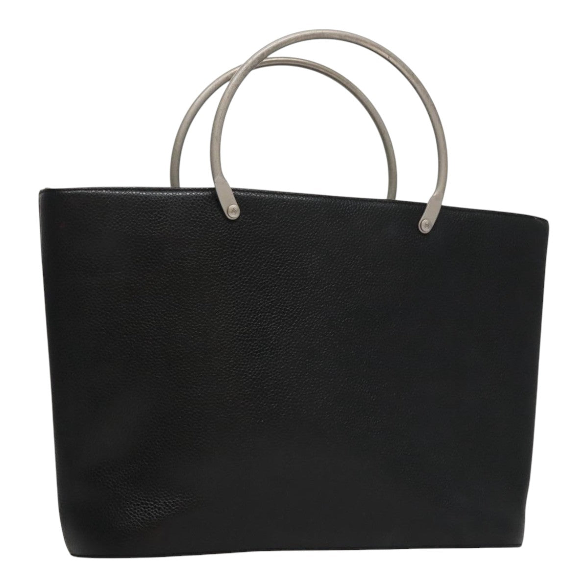 CHANEL Hand Bag Caviar Skin Black Silver CC Auth 110813