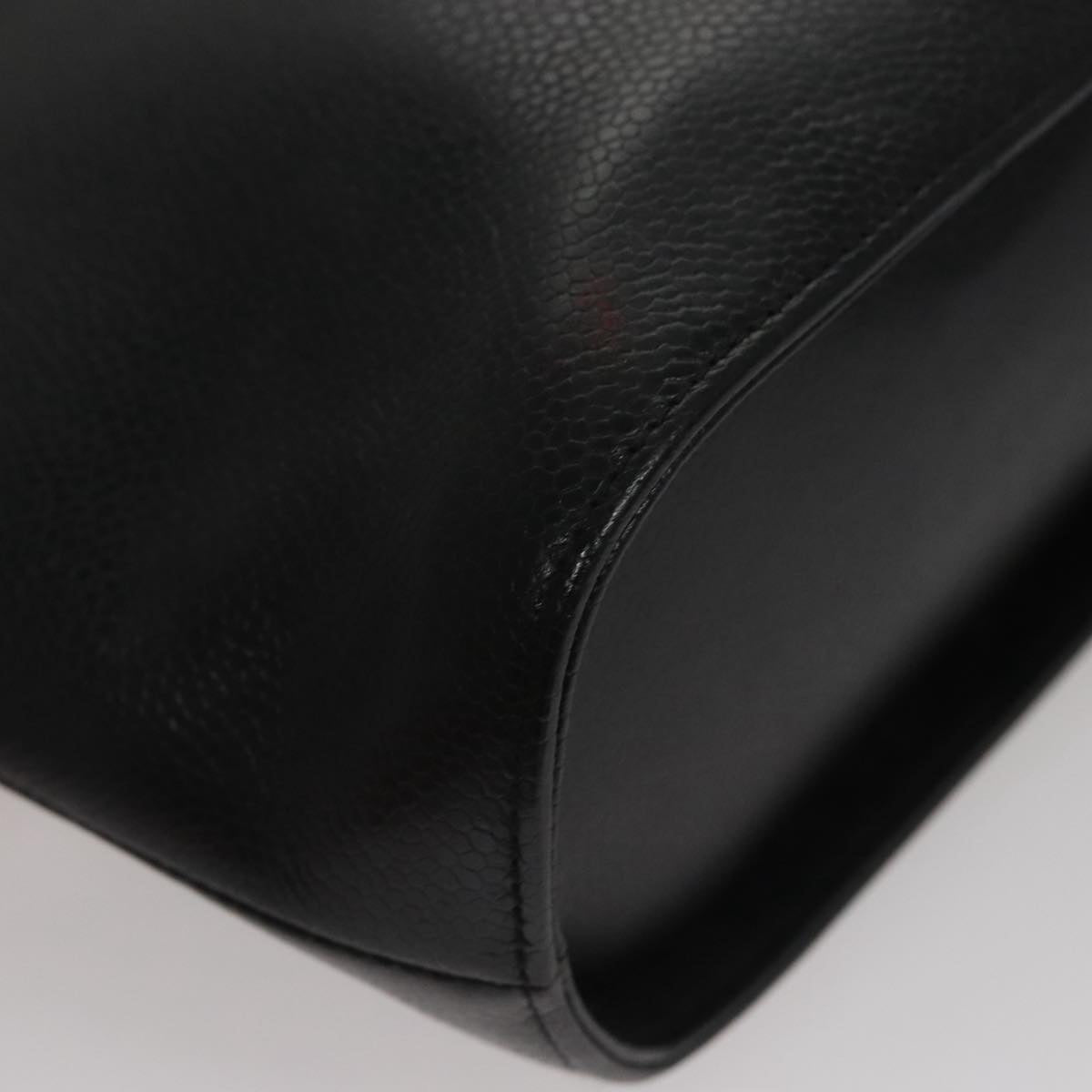 CHANEL Hand Bag Caviar Skin Black Silver CC Auth 110813