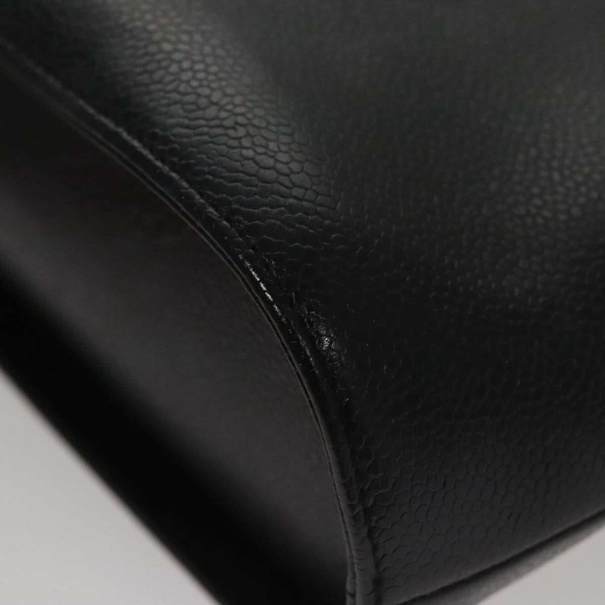 CHANEL Hand Bag Caviar Skin Black Silver CC Auth 110813