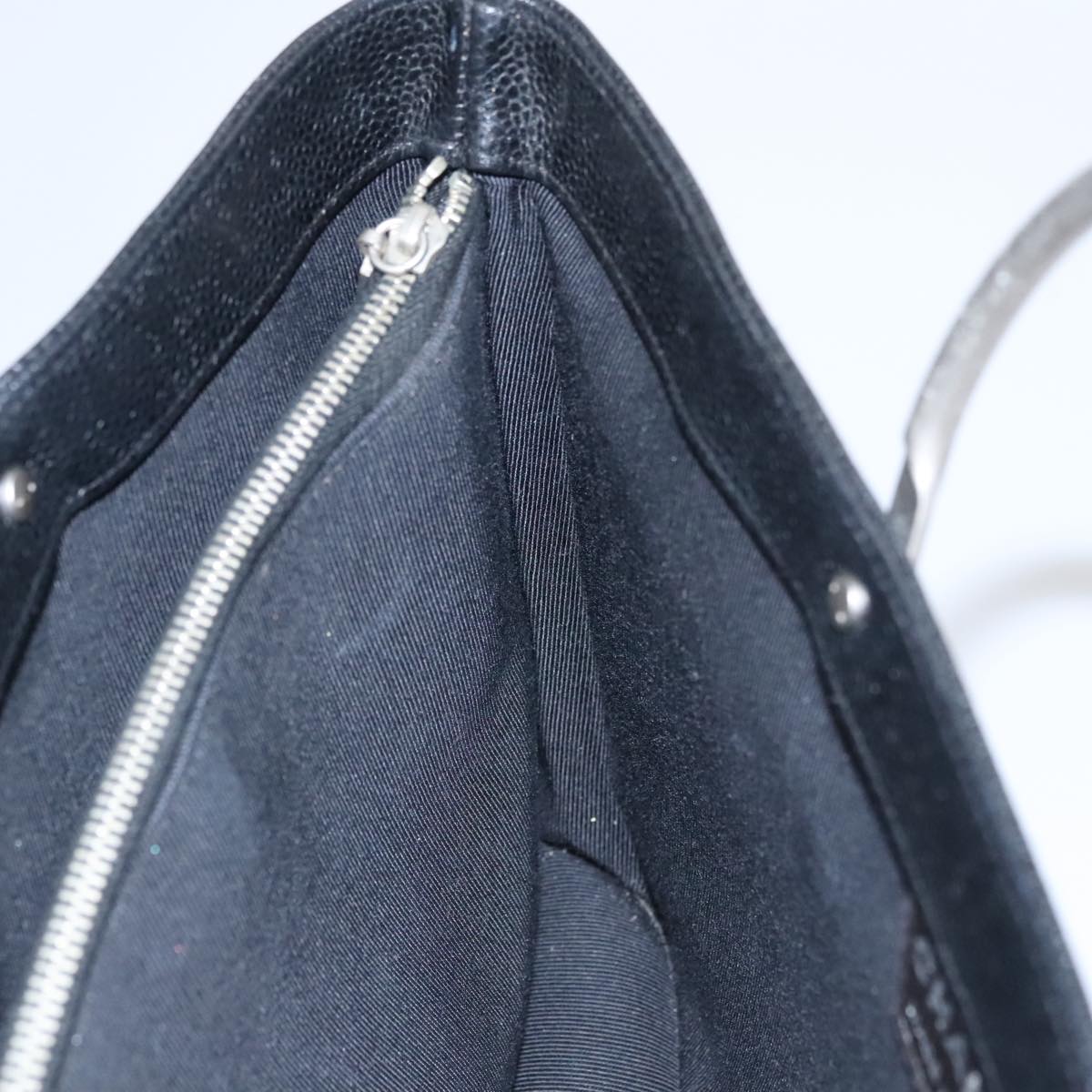 CHANEL Hand Bag Caviar Skin Black Silver CC Auth 110813