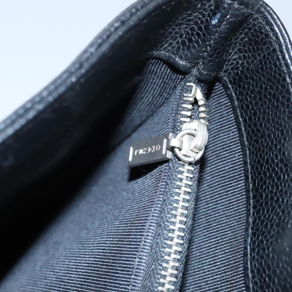 CHANEL Hand Bag Caviar Skin Black Silver CC Auth 110813