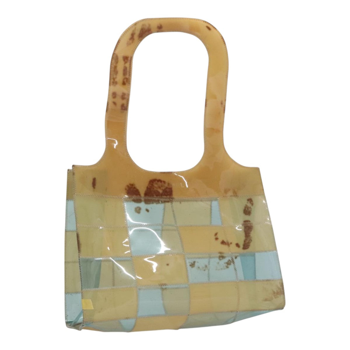 CHANEL Choco Bar Shoulder Bag Vinyl Beige Blue CC Auth 110818