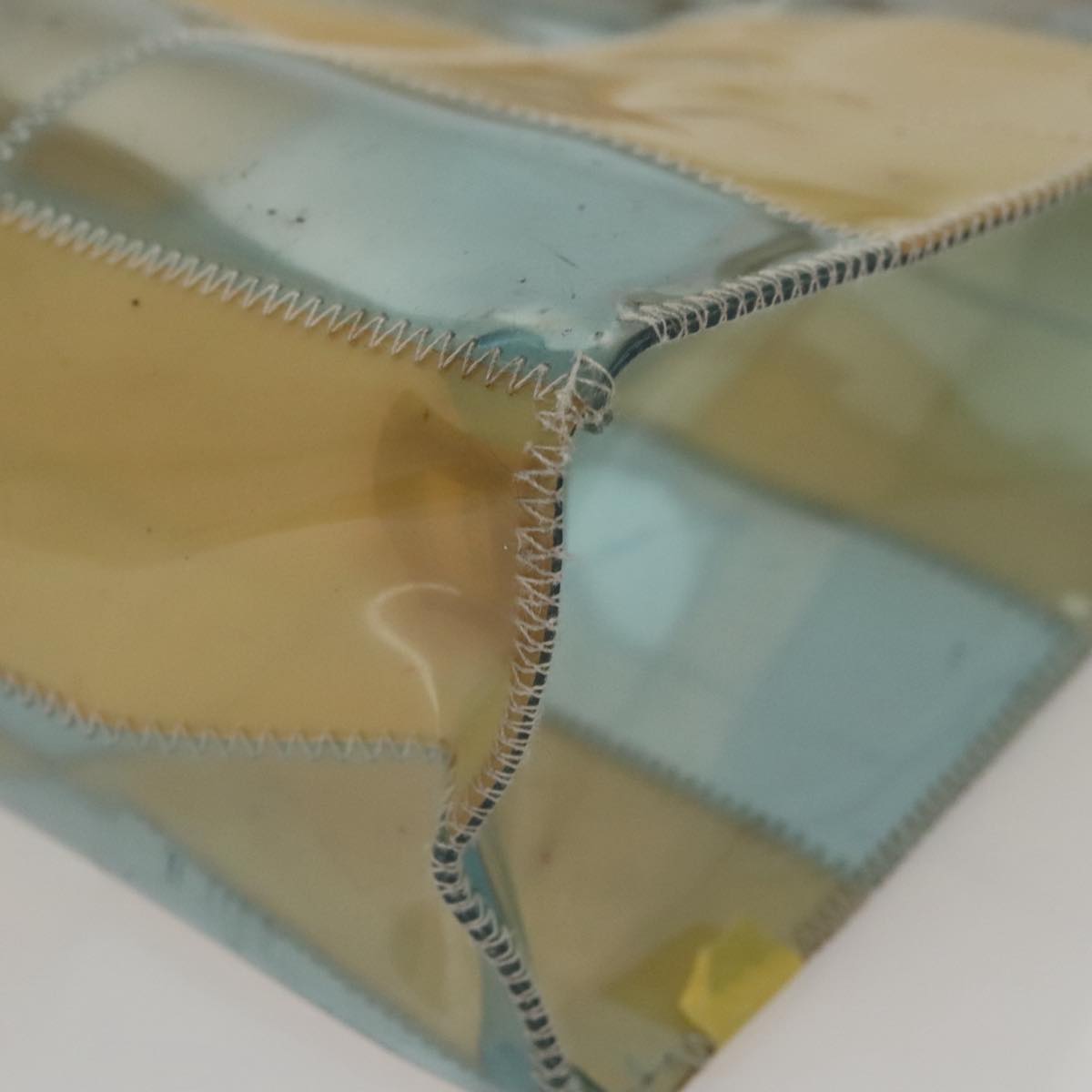 CHANEL Choco Bar Shoulder Bag Vinyl Beige Blue CC Auth 110818