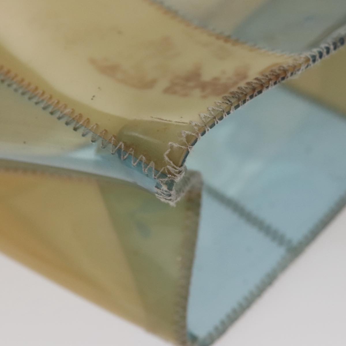 CHANEL Choco Bar Shoulder Bag Vinyl Beige Blue CC Auth 110818