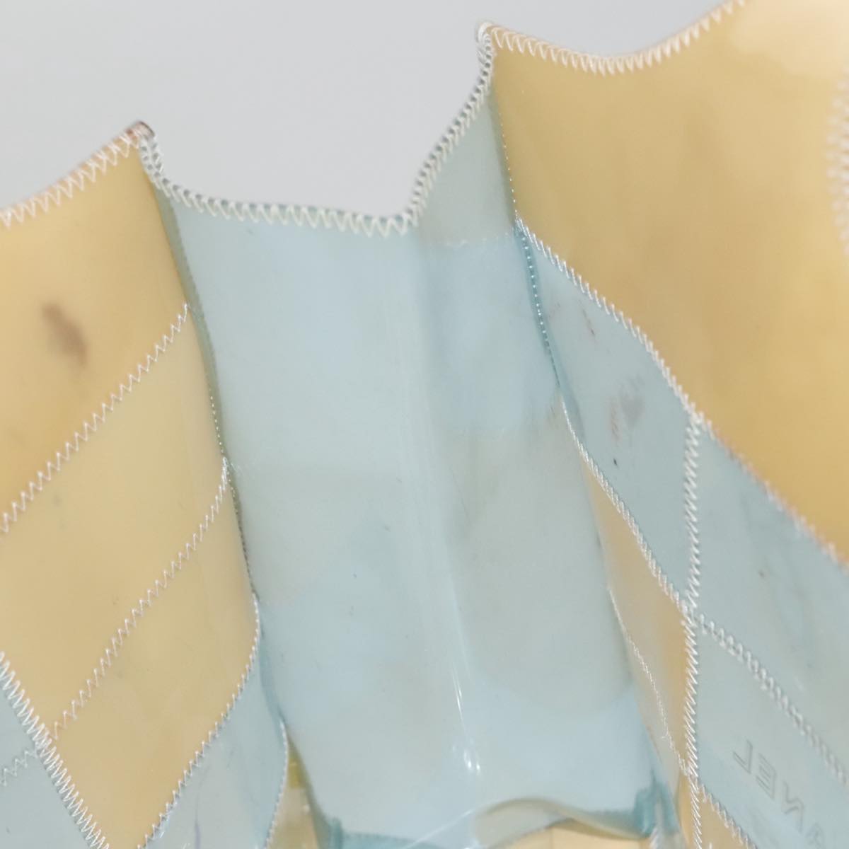 CHANEL Choco Bar Shoulder Bag Vinyl Beige Blue CC Auth 110818