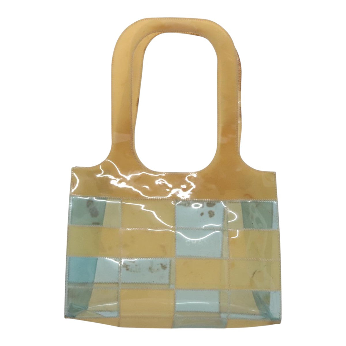 CHANEL Choco Bar Shoulder Bag Vinyl Beige Blue CC Auth 110818