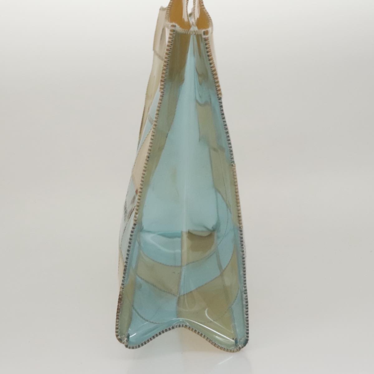 CHANEL Choco Bar Shoulder Bag Vinyl Beige Blue CC Auth 110818