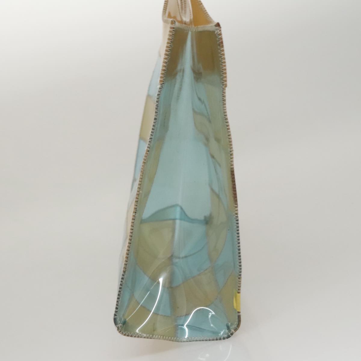 CHANEL Choco Bar Shoulder Bag Vinyl Beige Blue CC Auth 110818