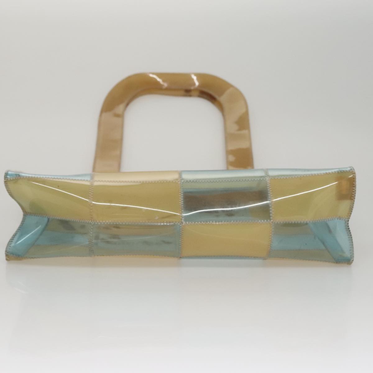 CHANEL Choco Bar Shoulder Bag Vinyl Beige Blue CC Auth 110818