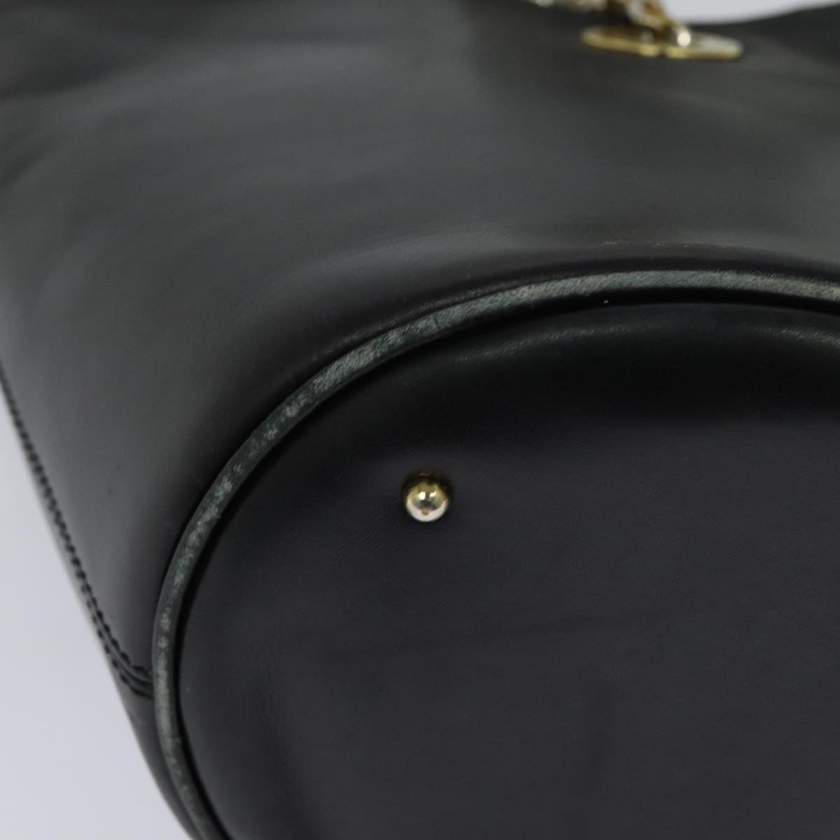 CELINE Chain Shoulder Bag Leather Black Gold Auth 110823