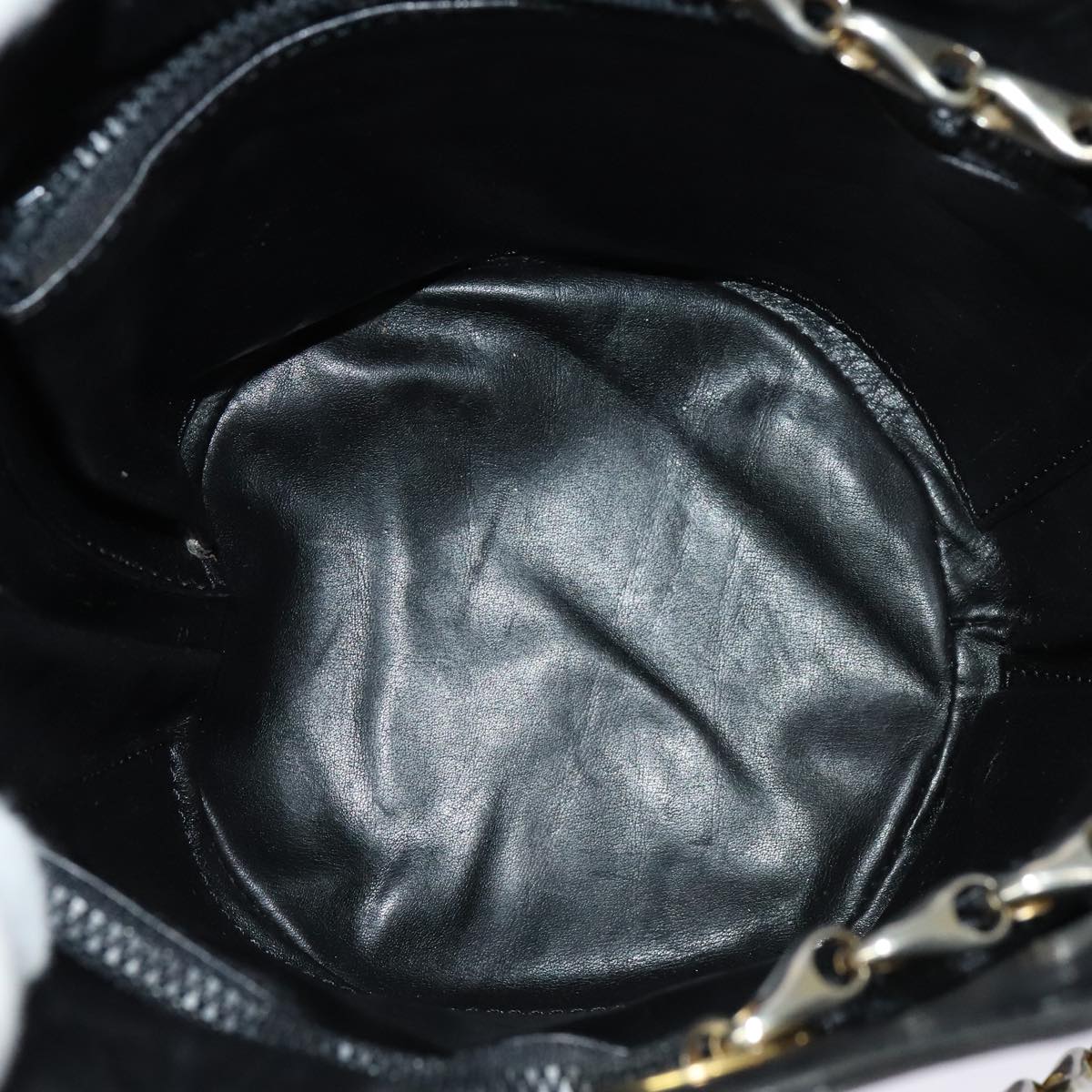 CELINE Chain Shoulder Bag Leather Black Gold Auth 110823