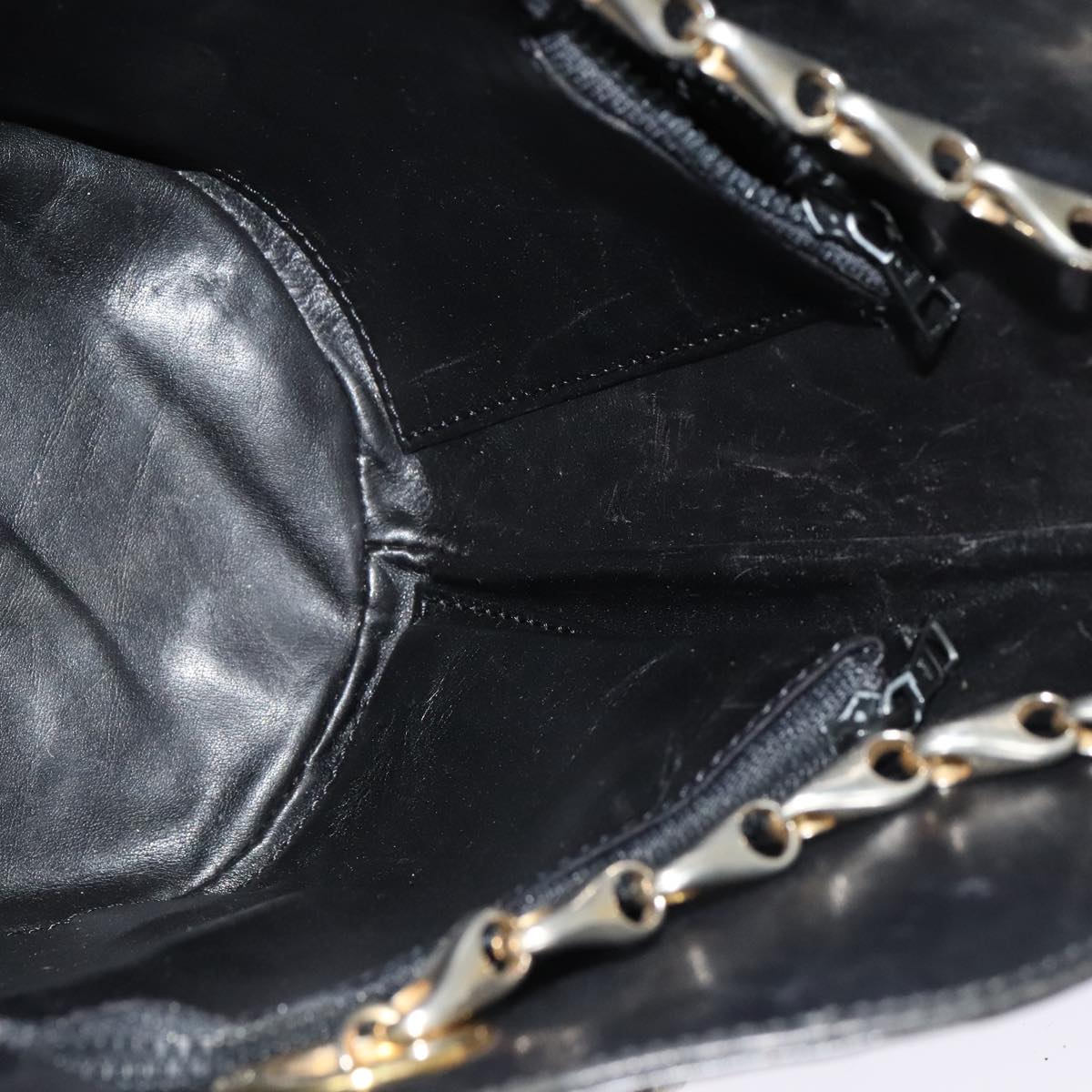 CELINE Chain Shoulder Bag Leather Black Gold Auth 110823