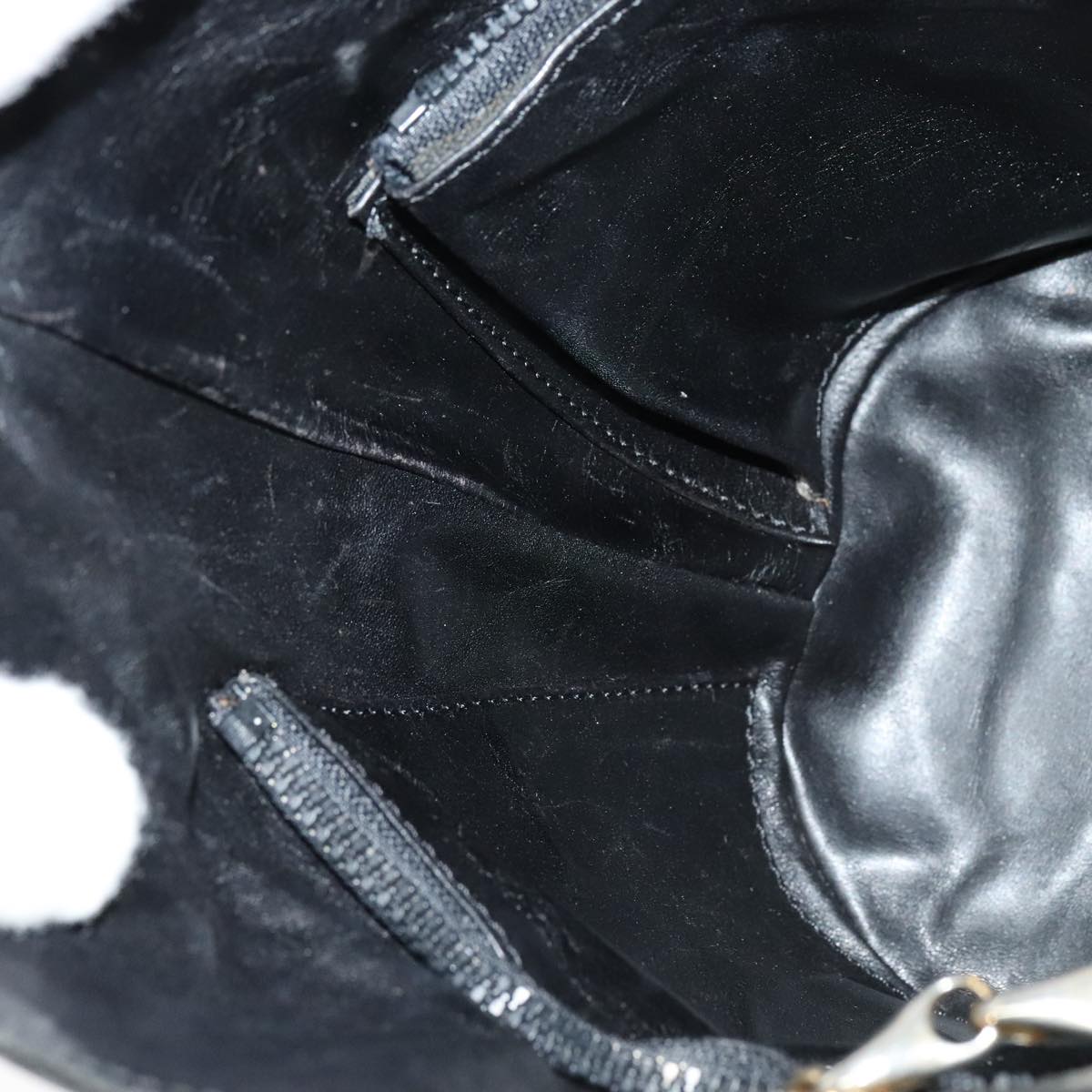 CELINE Chain Shoulder Bag Leather Black Gold Auth 110823