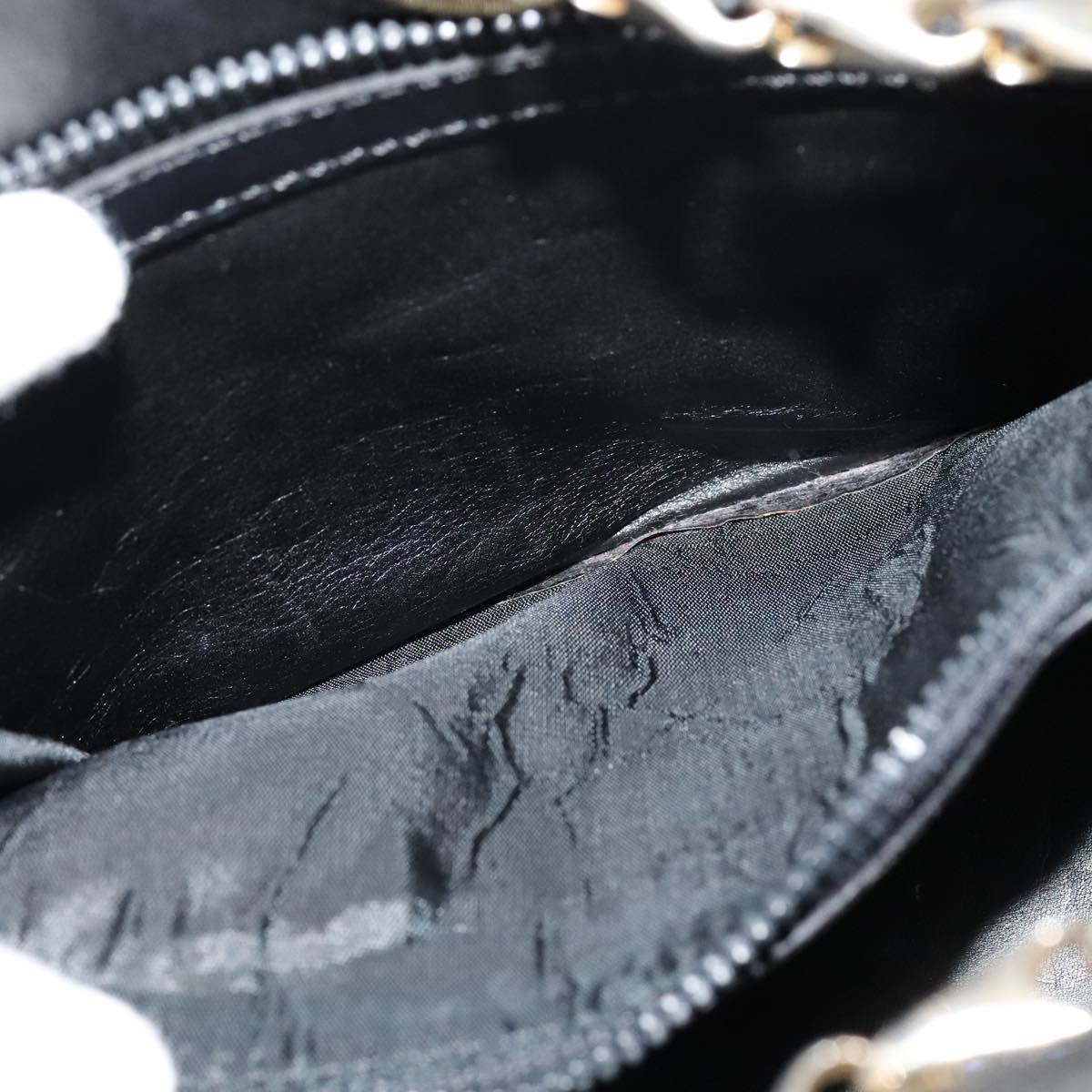 CELINE Chain Shoulder Bag Leather Black Gold Auth 110823