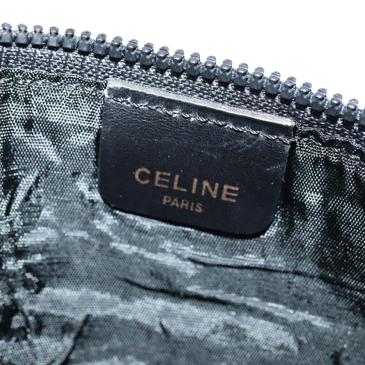 CELINE Chain Shoulder Bag Leather Black Gold Auth 110823