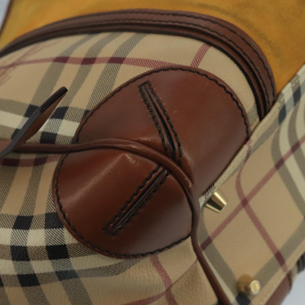 BURBERRY Nova Check Shoulder Bag PVC Suede Beige Brown gold Auth 110833