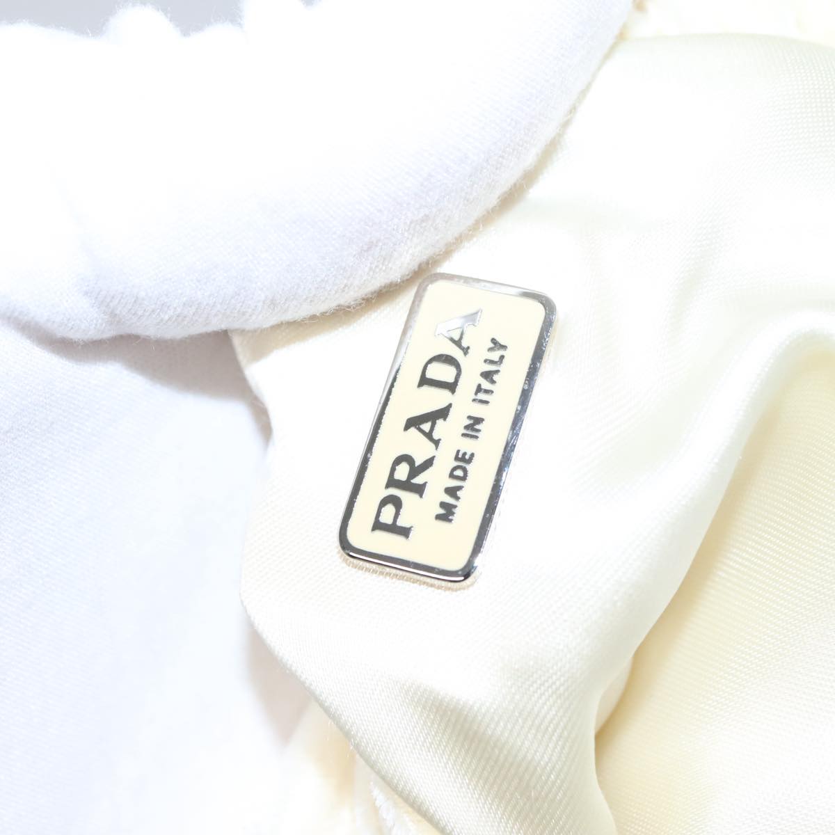 PRADA Accessory Pouch Velor Cream Auth 110839