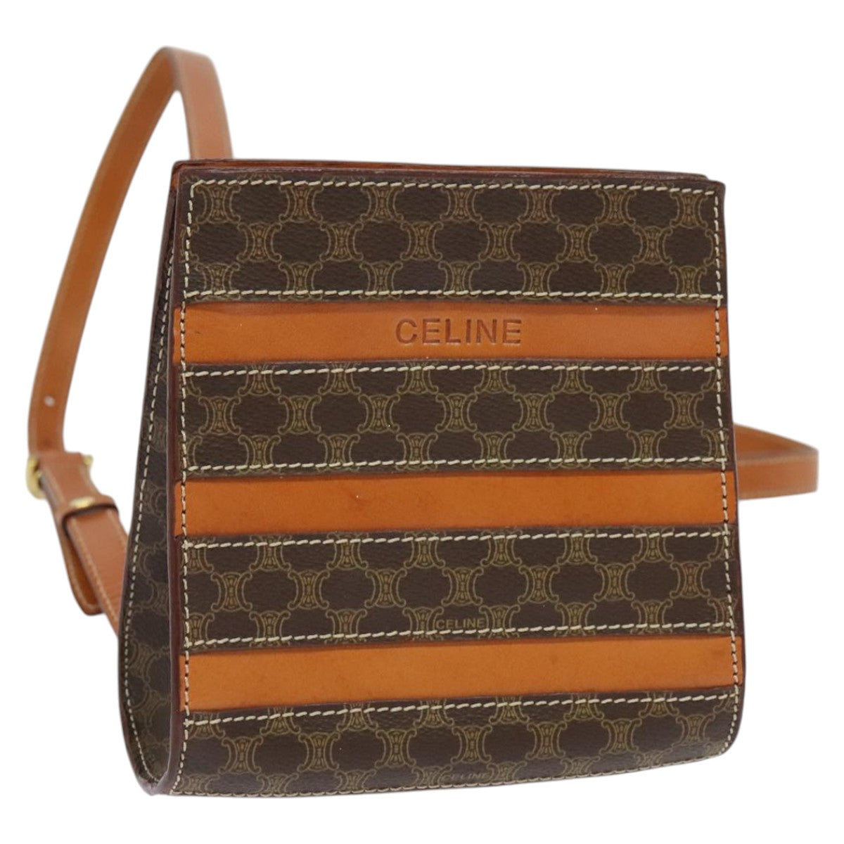 CELINE Macadam Canvas Backpack PVC Leather Brown Auth 110876