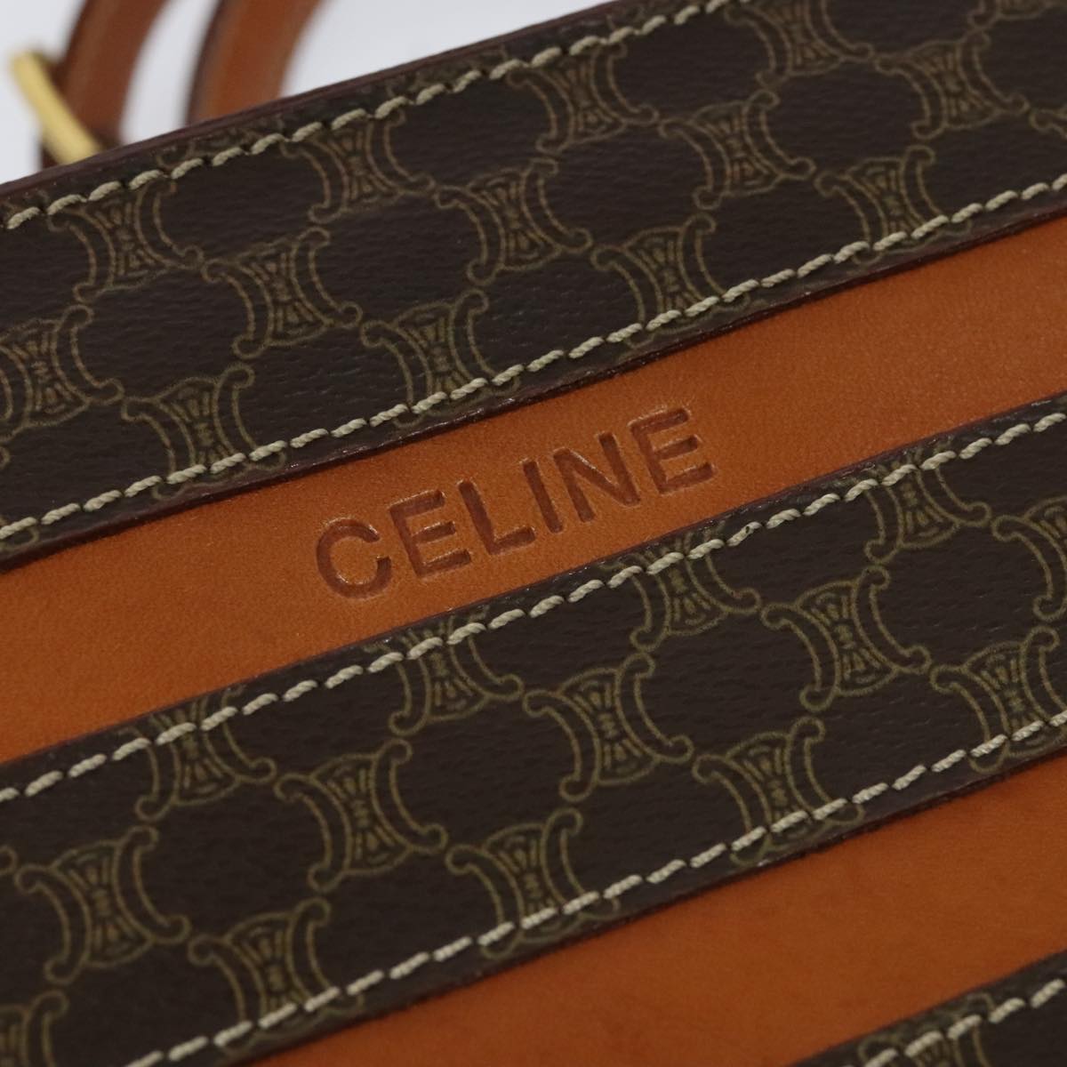 CELINE Macadam Canvas Backpack PVC Leather Brown Auth 110876