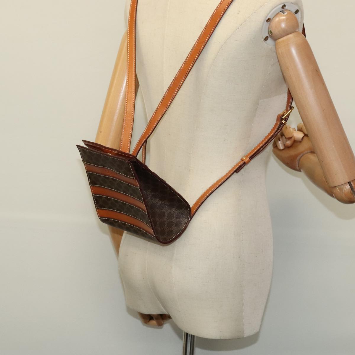 CELINE Macadam Canvas Backpack PVC Leather Brown Auth 110876