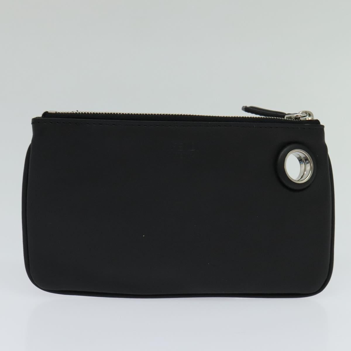 FENDI Triplet Clutch Bag Leather Black Auth 110887V