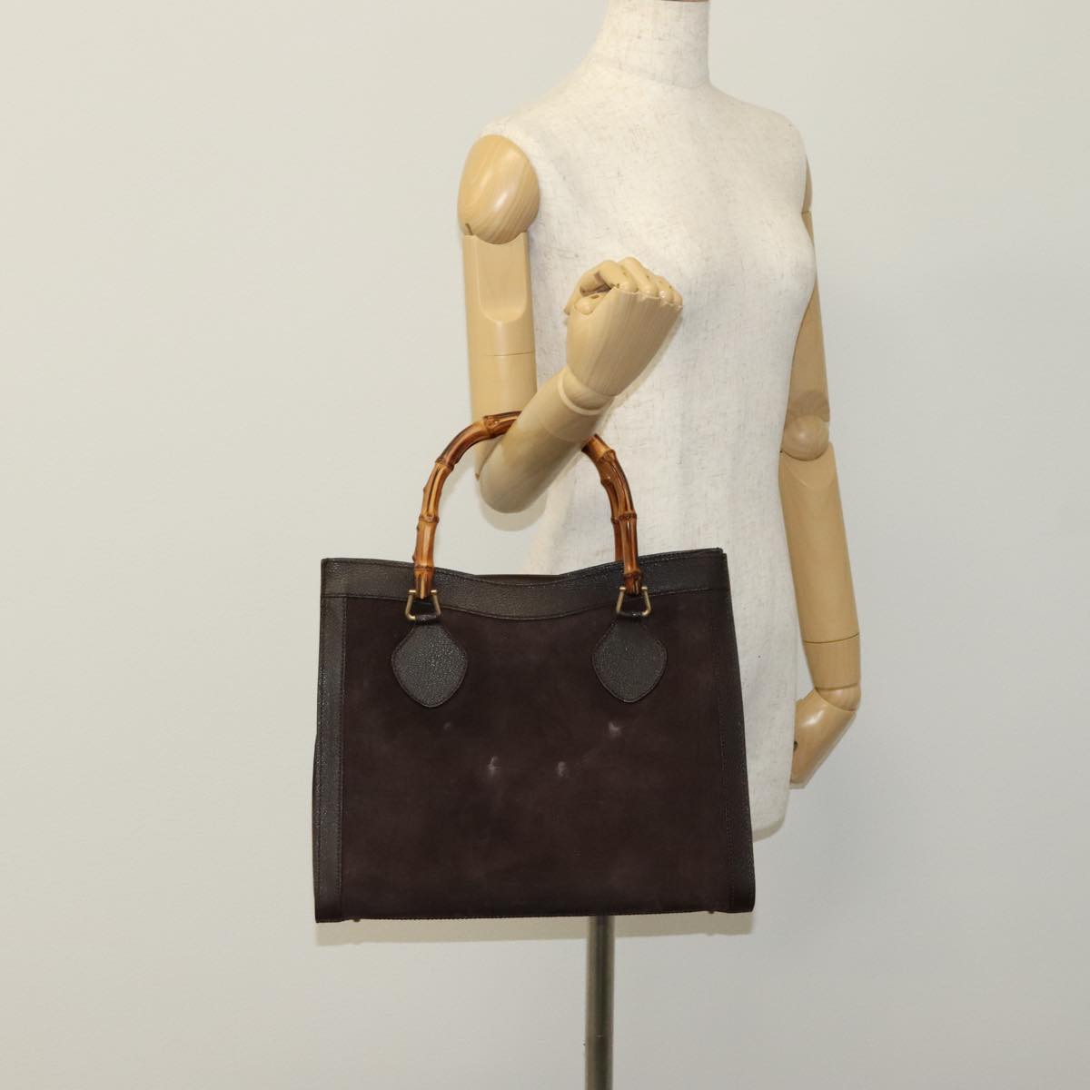 GUCCI Bamboo Hand Bag Leather Suede Brown Gold 002 1095 0260 Auth 111030