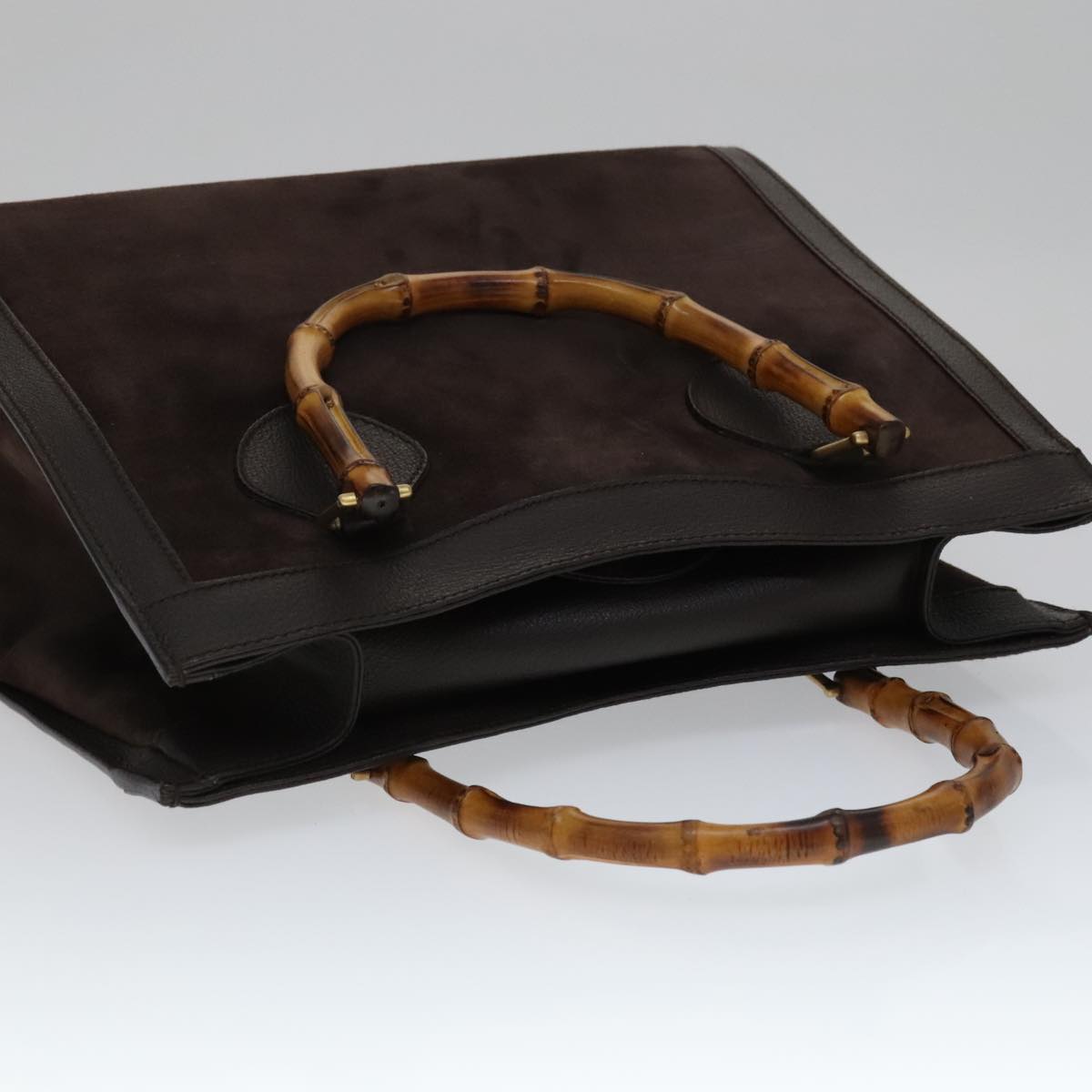GUCCI Bamboo Hand Bag Leather Suede Brown Gold 002 1095 0260 Auth 111030
