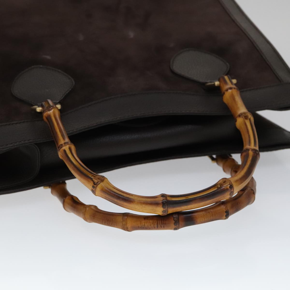 GUCCI Bamboo Hand Bag Leather Suede Brown Gold 002 1095 0260 Auth 111030