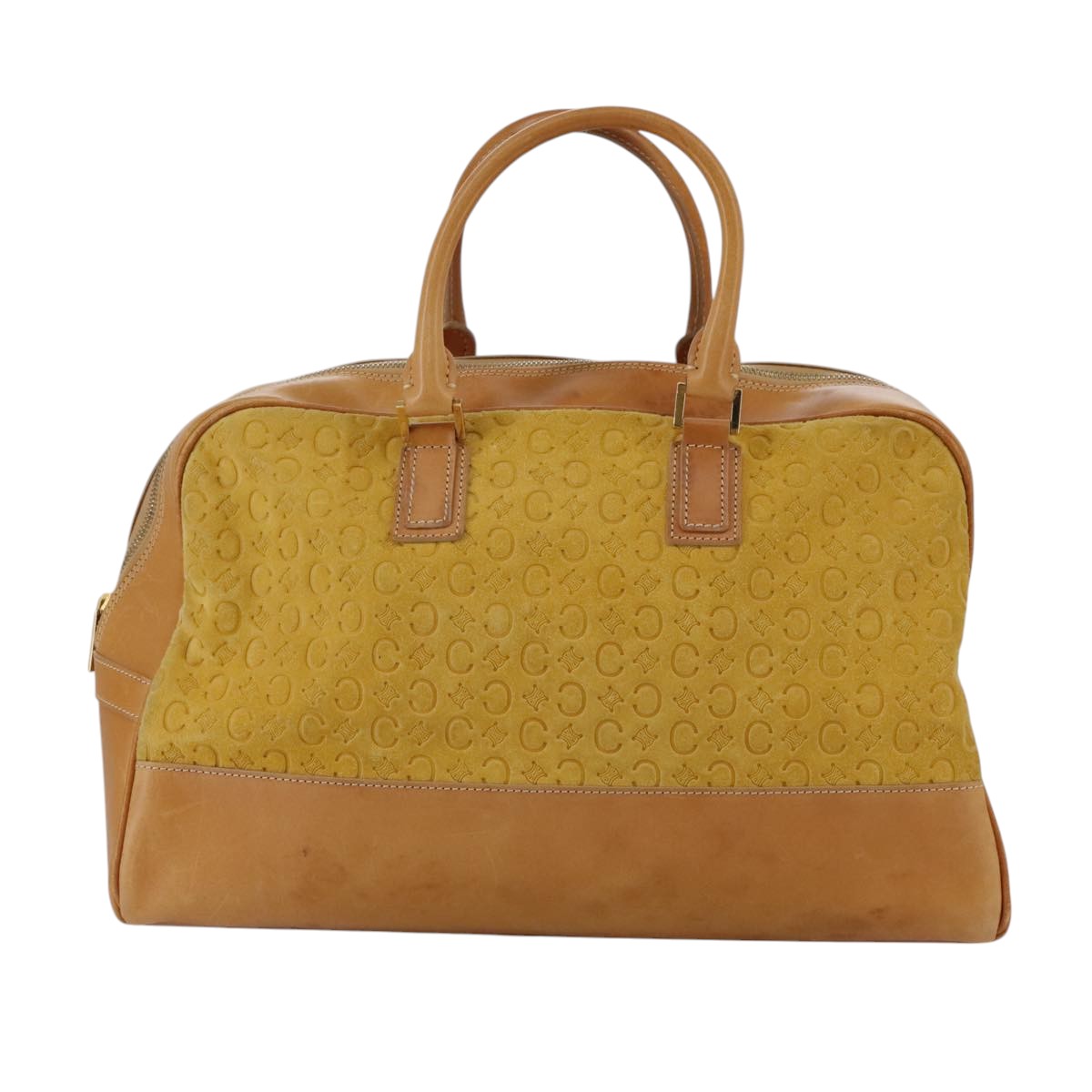 CELINE C Macadam Canvas Hand Bag Suede Leather Yellow Gold Auth 111108