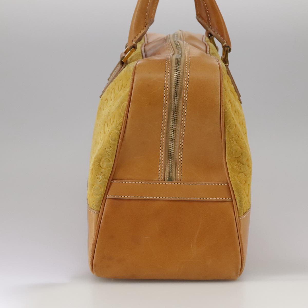 CELINE C Macadam Canvas Hand Bag Suede Leather Yellow Gold Auth 111108