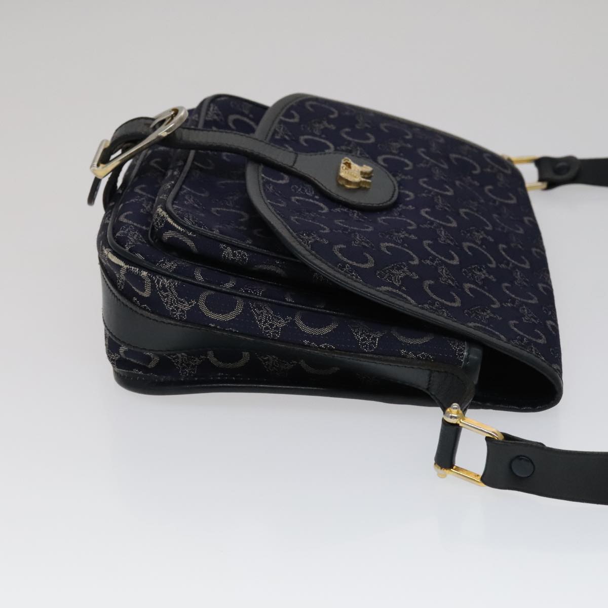 CELINE C Sulky Shoulder Bag Canvas Navy Gold Auth 111109