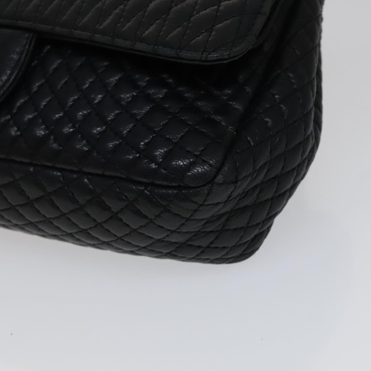 BALLY Quilted Chain Shoulder Bag Leather Black Gold Auth 111116