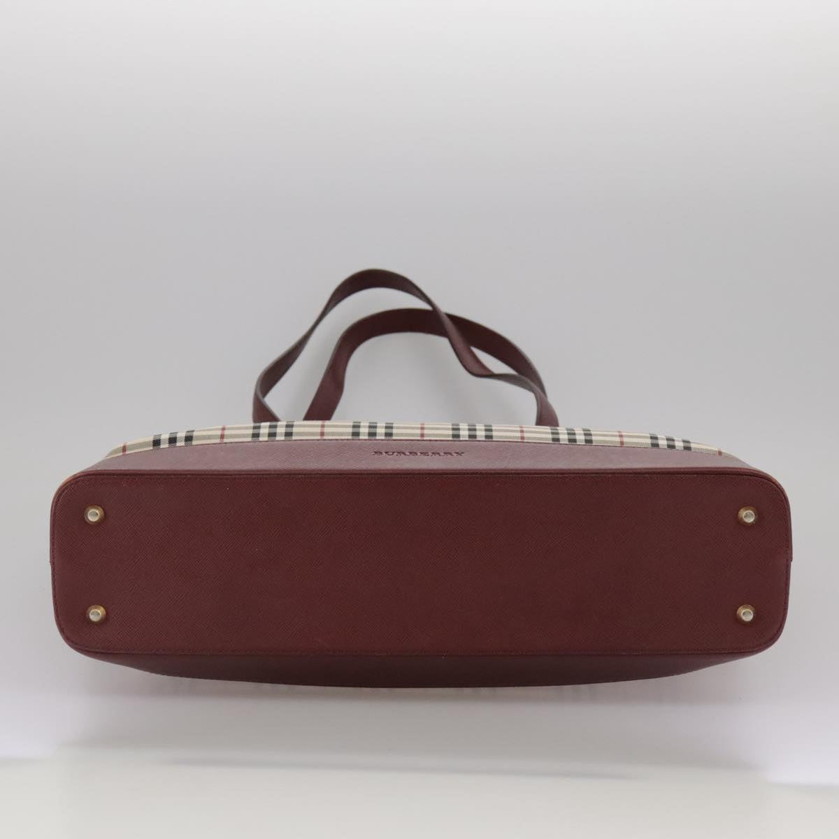 BURBERRY Nova Check Tote Bag Canvas Leather Beige Red gold Auth 111118