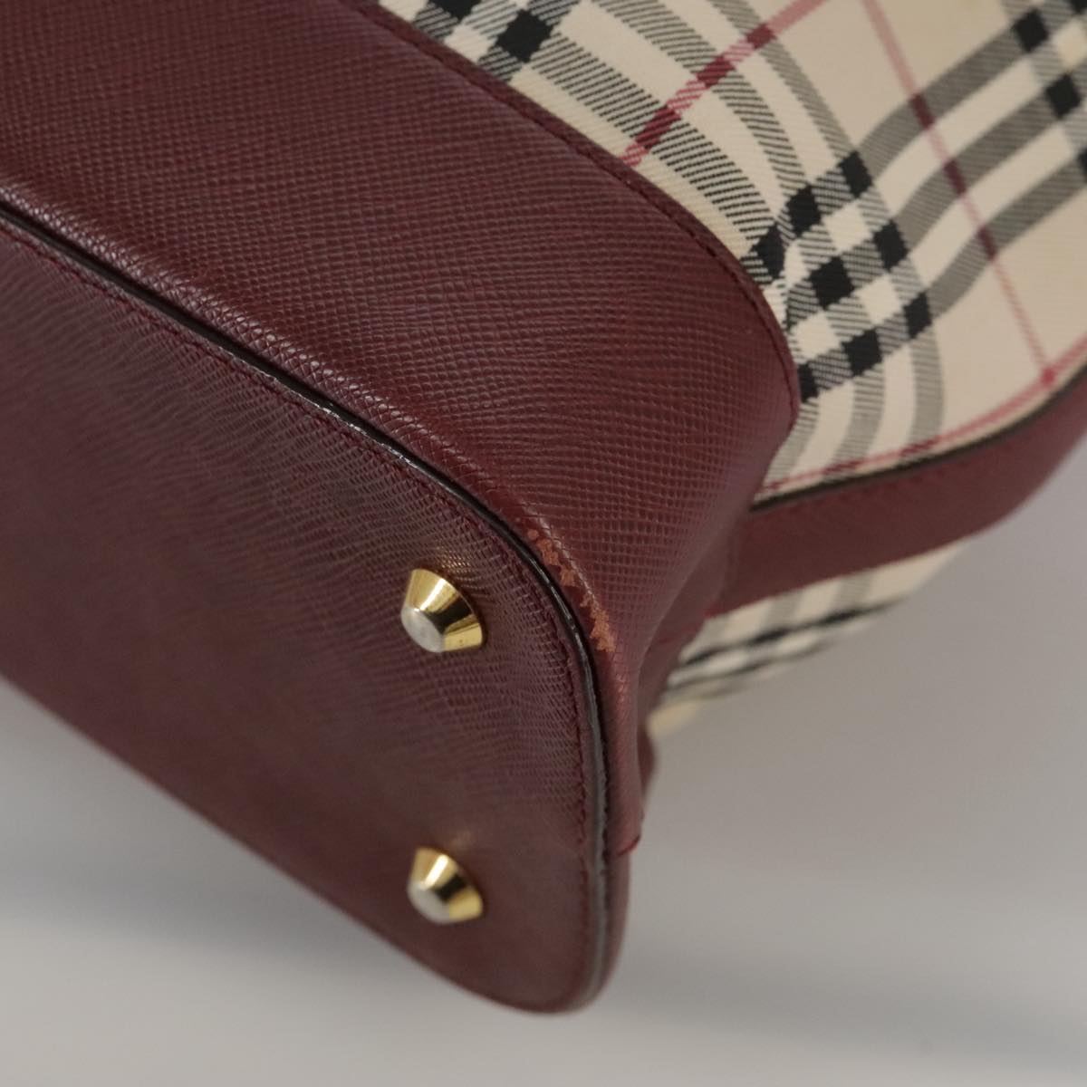 BURBERRY Nova Check Tote Bag Canvas Leather Beige Red gold Auth 111118