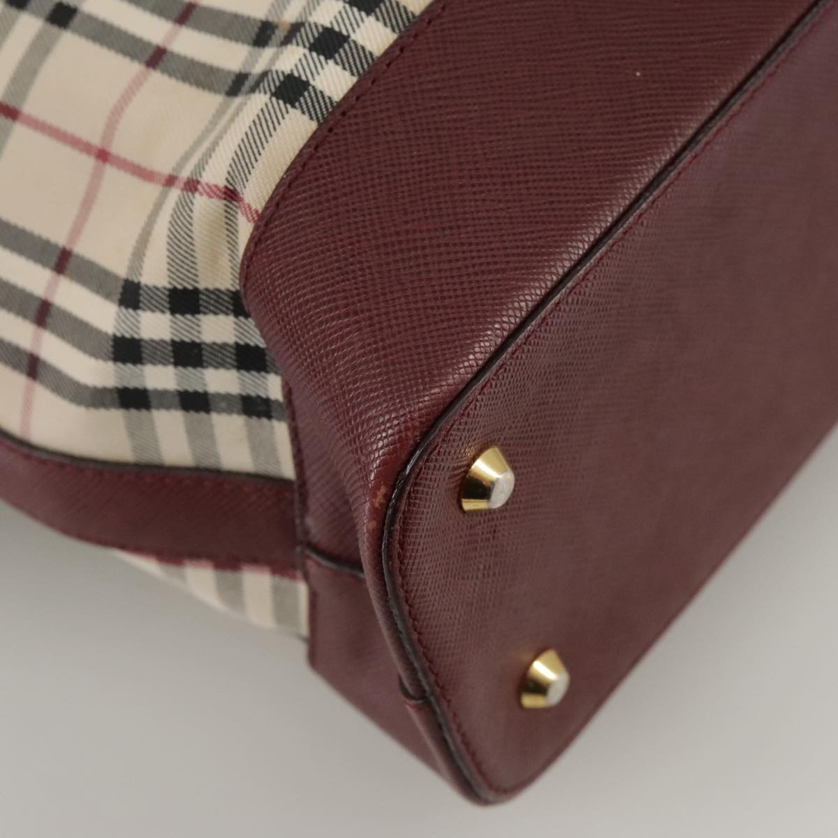BURBERRY Nova Check Tote Bag Canvas Leather Beige Red gold Auth 111118