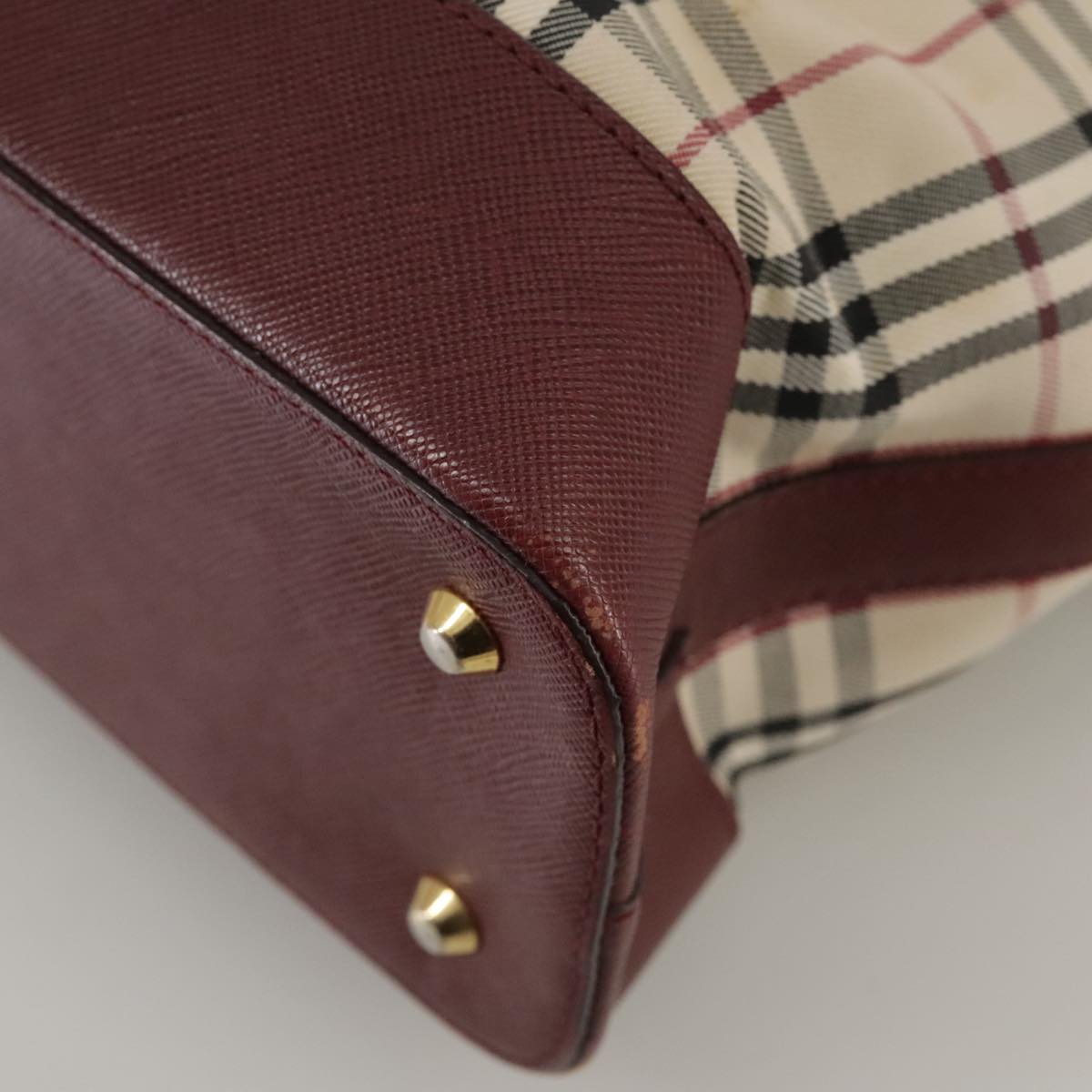 BURBERRY Nova Check Tote Bag Canvas Leather Beige Red gold Auth 111118