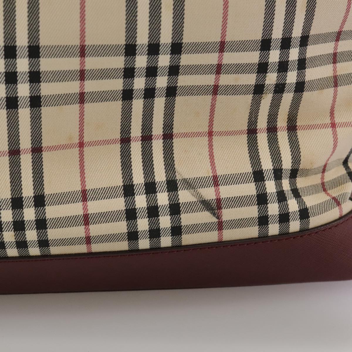 BURBERRY Nova Check Tote Bag Canvas Leather Beige Red gold Auth 111118