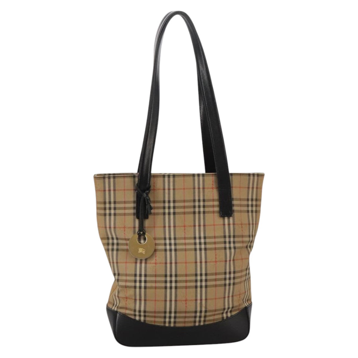 BURBERRY Nova Check Tote Bag Canvas Leather Beige Black gold Auth 111119