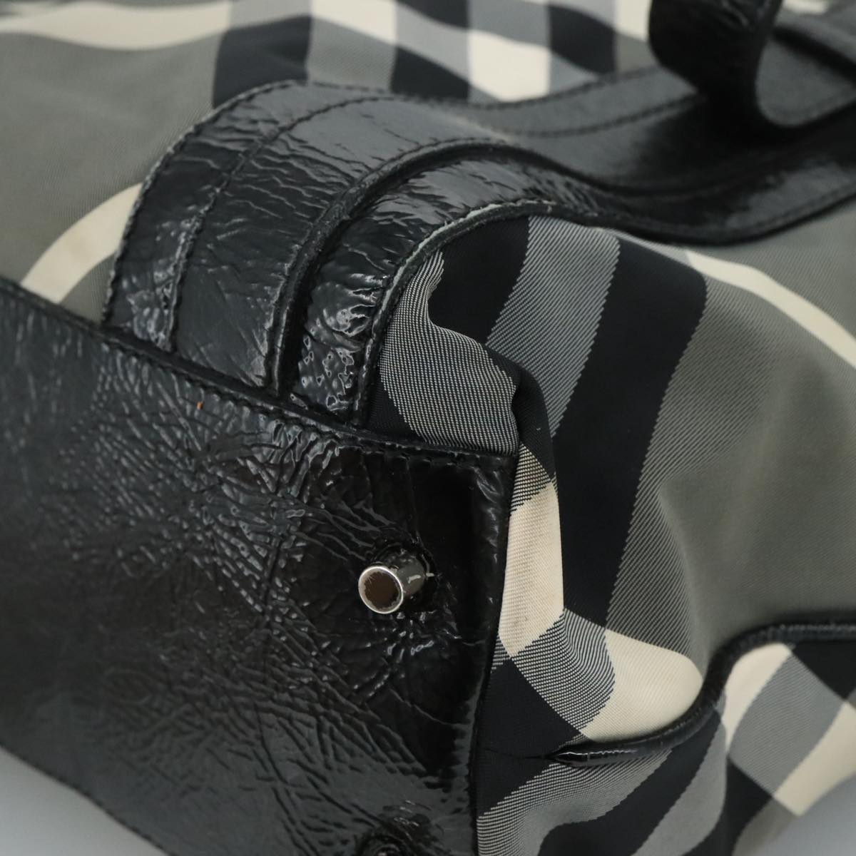 BURBERRY Nova Check Tote Bag PVC Enamel Gray Black Auth 111120
