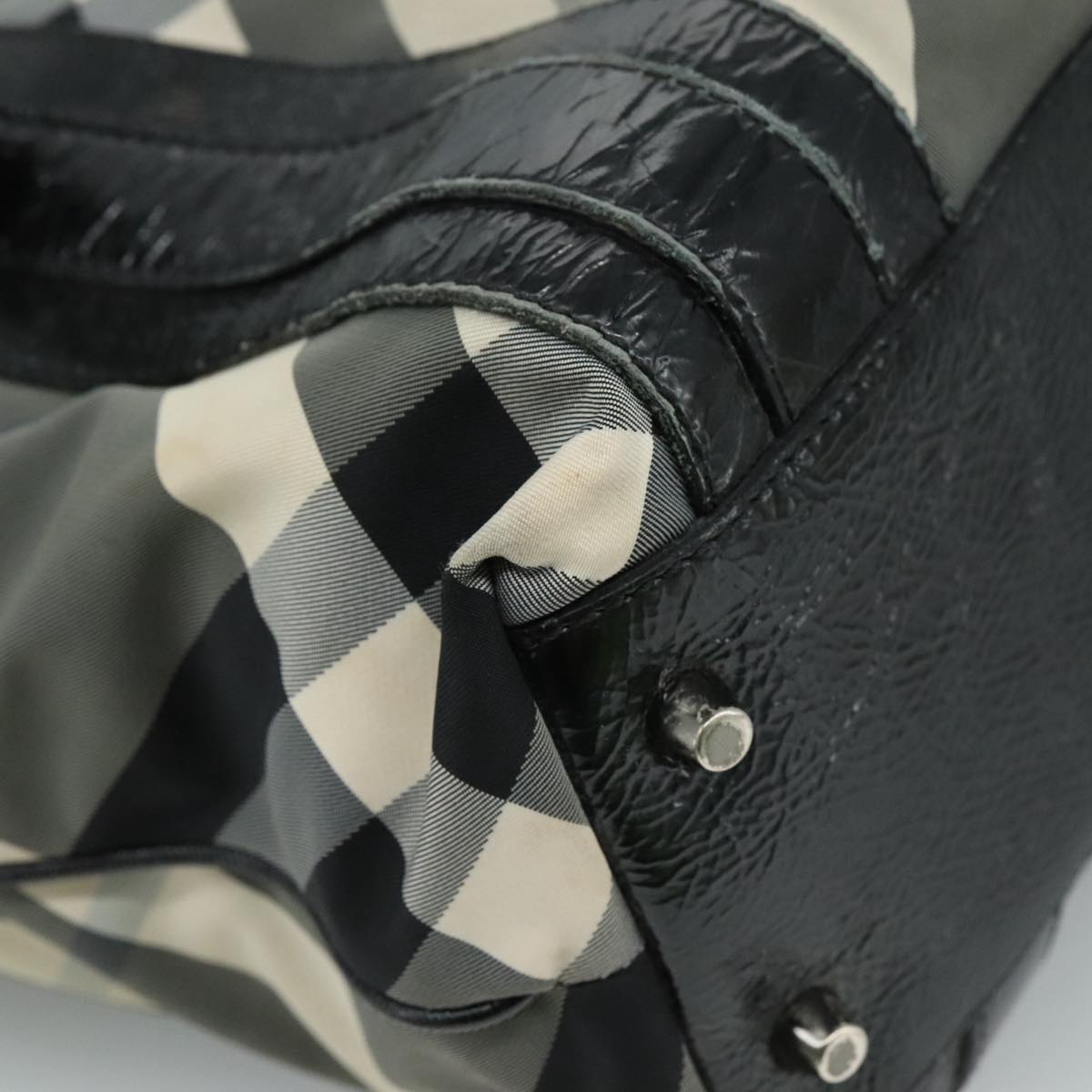 BURBERRY Nova Check Tote Bag PVC Enamel Gray Black Auth 111120