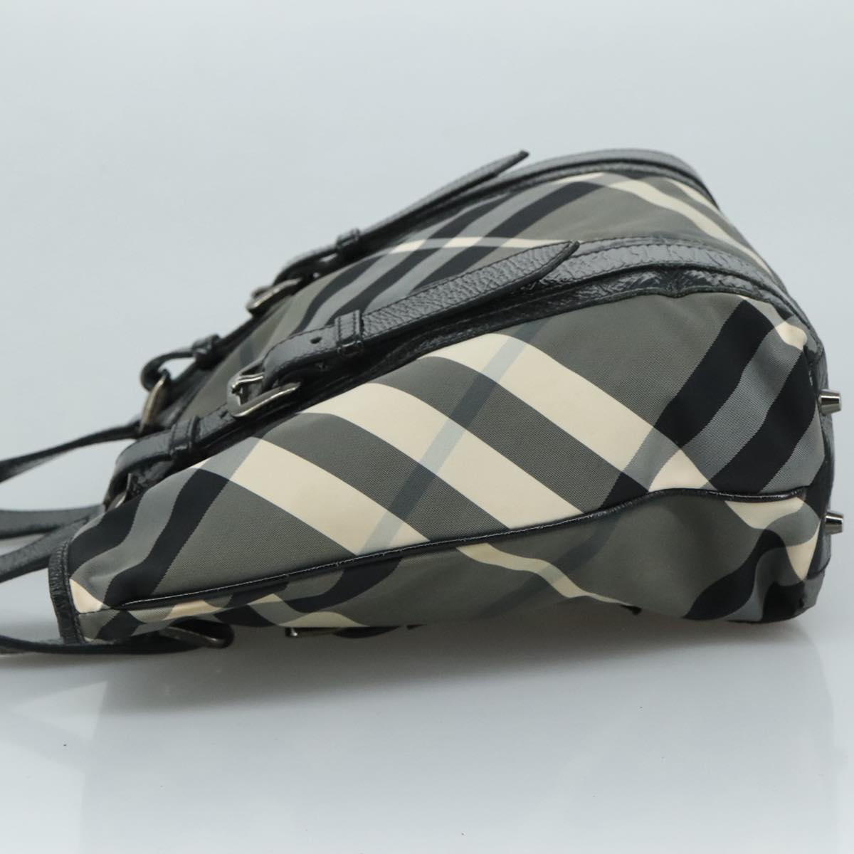 BURBERRY Nova Check Tote Bag PVC Enamel Gray Black Auth 111120