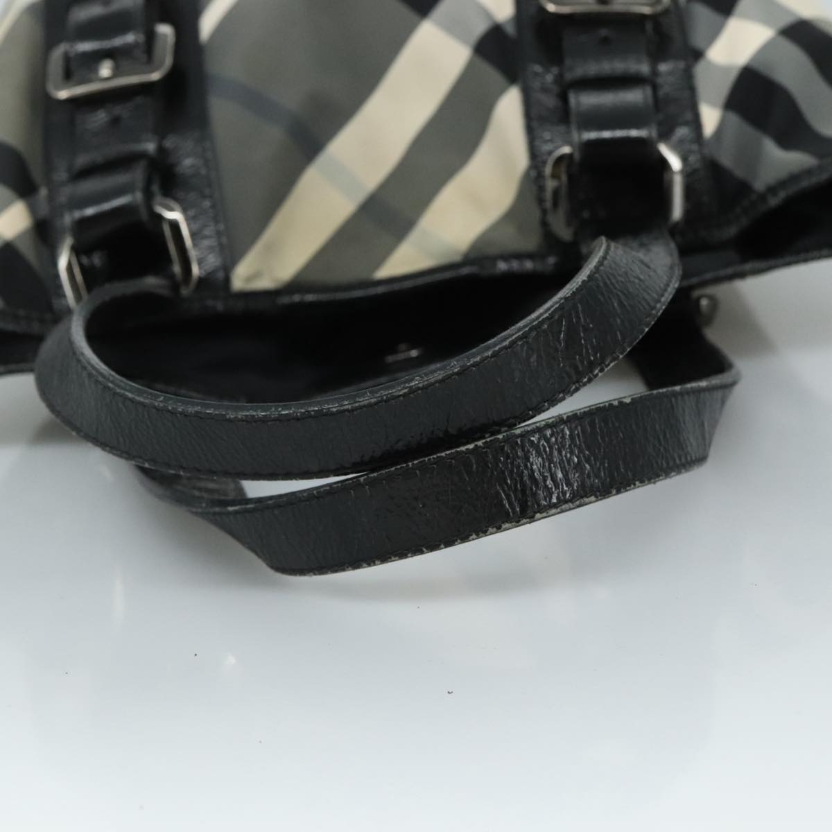 BURBERRY Nova Check Tote Bag PVC Enamel Gray Black Auth 111120