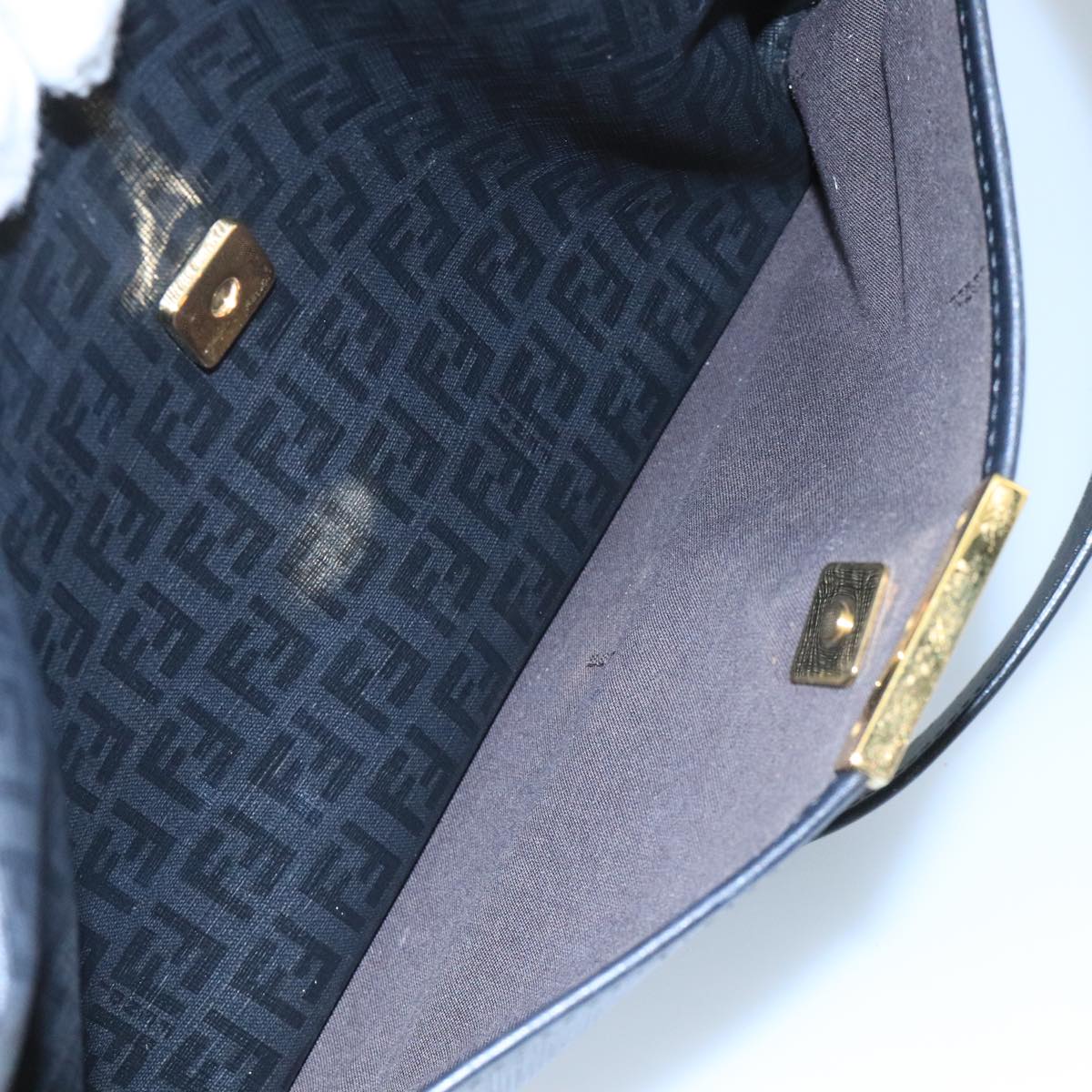 FENDI Zucchino Canvas Shoulder Bag Gold Black Auth 111182