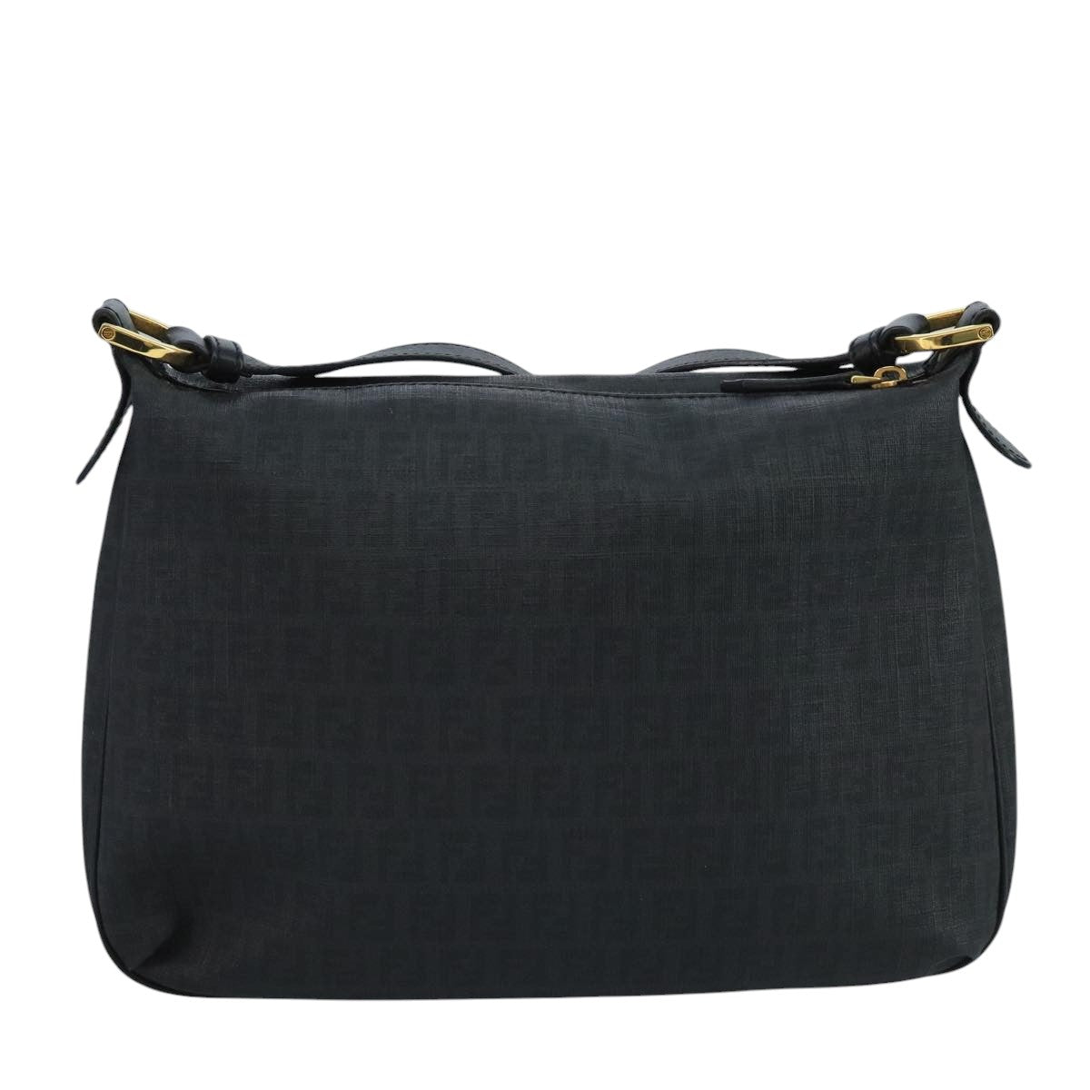 FENDI Zucchino Canvas Shoulder Bag Gold Black Auth 111182