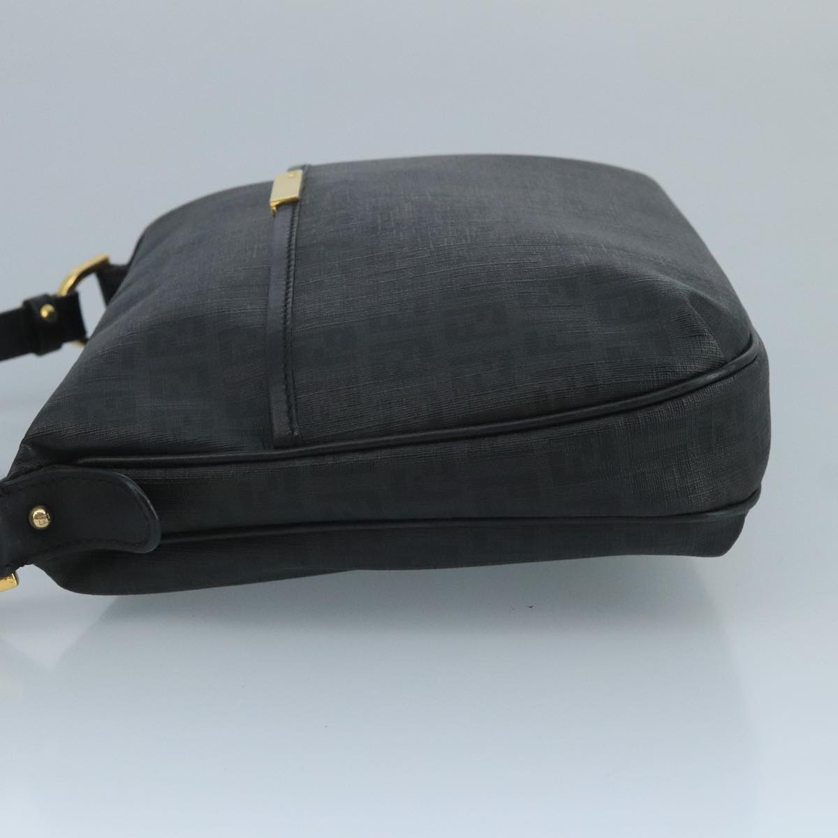FENDI Zucchino Canvas Shoulder Bag Gold Black Auth 111182