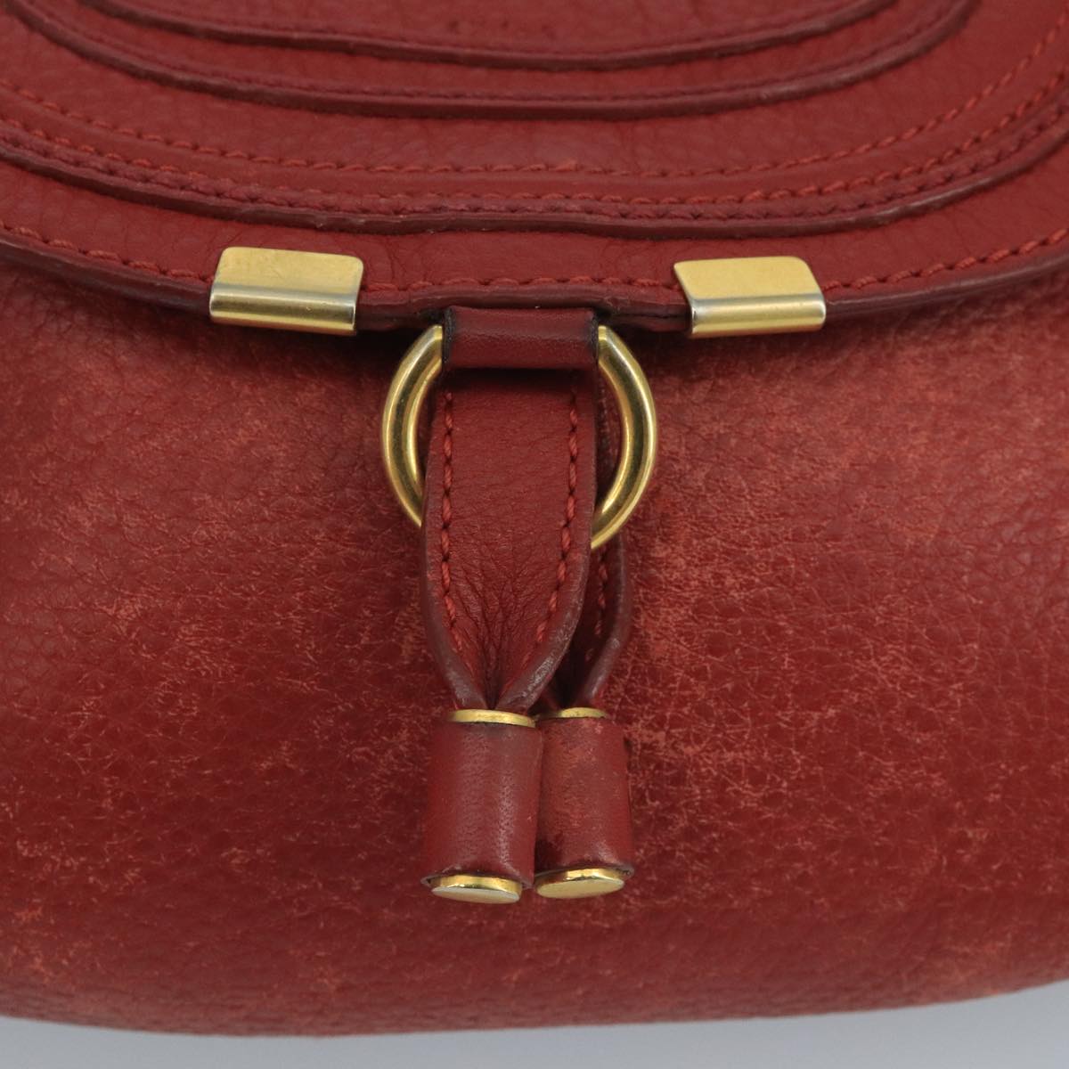 Chloe Mercy Shoulder Bag Leather Red Gold Auth 111189