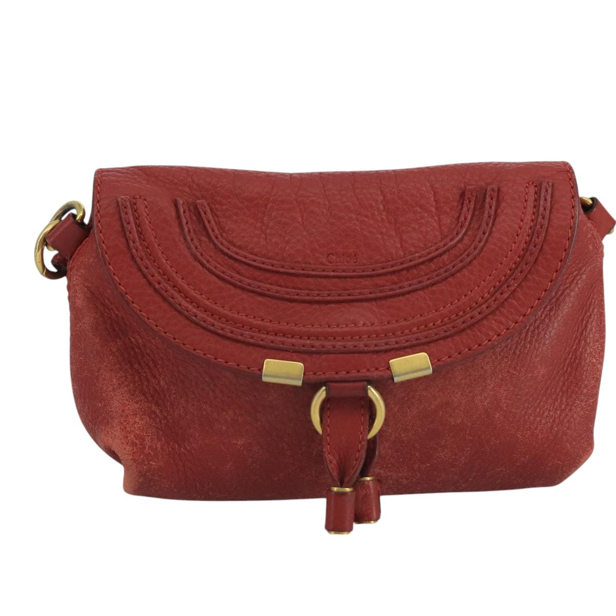 Chloe Mercy Shoulder Bag Leather Red Gold Auth 111189